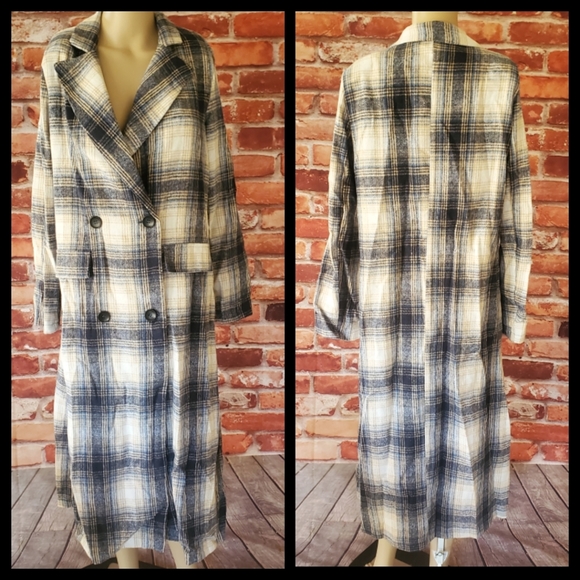 Long Blue Plaid Double Breasted Coat S, L, XL NWOT - Picture 7 of 7